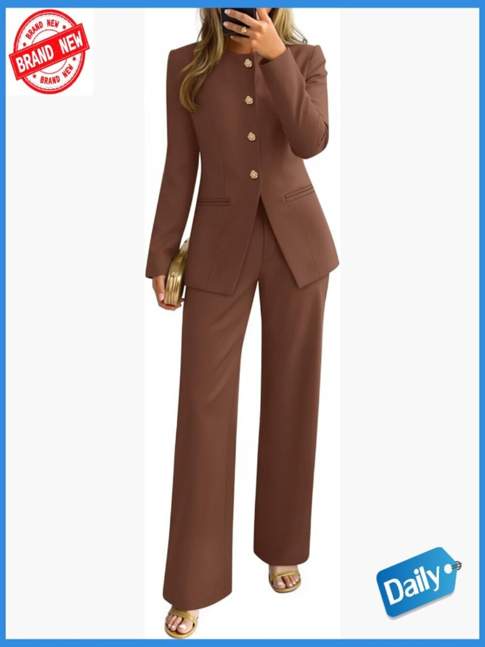Two Piece Blazer Pantsuit Set Work Business Outfit Long Sleeve Wide Leg